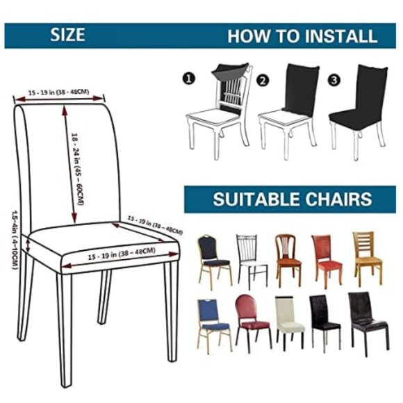 Dining Room Chair Covers Set of 4, Stretch Spandex Chair Slipcovers Removable - Picture 7 of 7